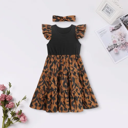 Miniatura 3 de AWIBMK Mommy and Me - Vestidos a juego con volantes de leopardo, sin mangas, para verano, playa, mamá, hija, trajes a juego con diadema, 2