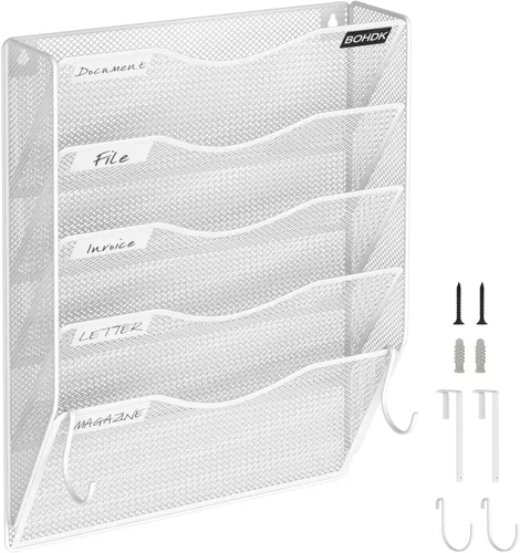 Miniatura 8 de BOHDK Organizador de Archivos de Pared, Carpeta de Archivos Colgante de 3 Niveles, Organizador de Correo Vertical de Malla Metálica