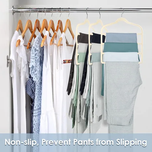 Miniatura 7 de DUDUCOFU - Perchas de terciopelo antideslizantes que ahorran espacio para pantalones, paquete de 4 perchas de ropa de varias capas, organizador