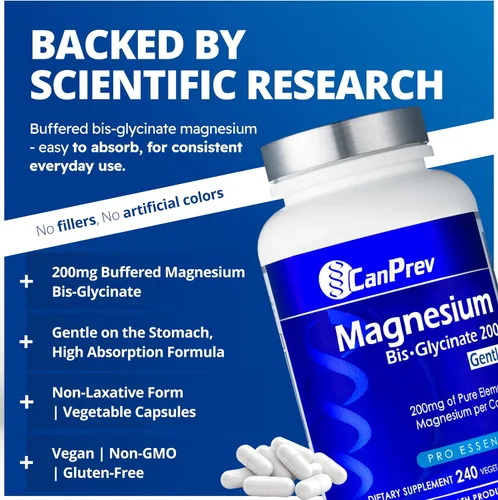 Miniatura 3 de CanPrev Bisglicinato de magnesio suave 200 mg, 240 cápsulas V-Caps suministro de 240 días - Suplemento de magnesio elemental puro, apoya la función