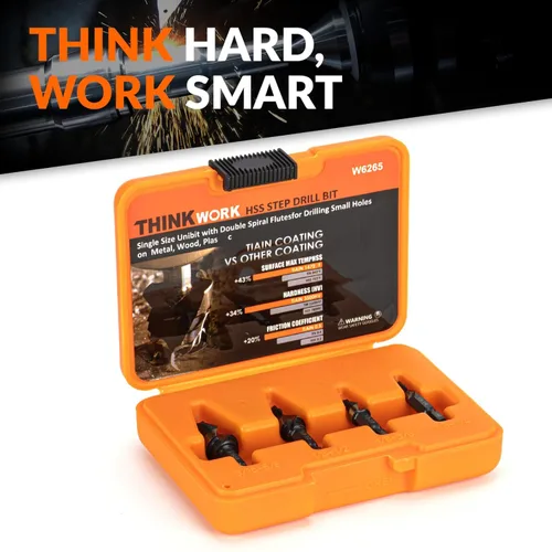 Miniatura 7 de THINKWORK Broca de Paso de Tamaño Único HSS, Broca de Paso HSS de 1/2", Unibit, Brocas de Paso de Vástago de 1/4" para Metal Suave, Acero, Madera