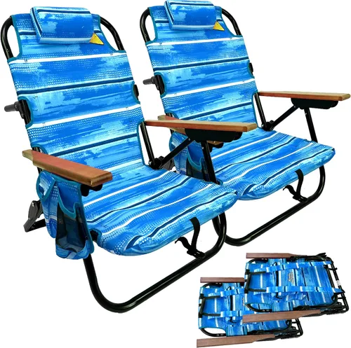 Miniatura 9 de EasyGo Product Mochila para silla de playa, 5 posiciones y bolsa para portavasos en el lateral, bolsa de almacenamiento de almohada acolchada