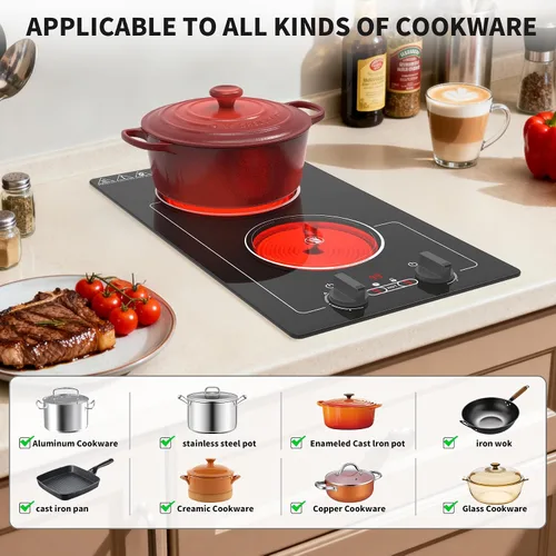 Miniatura 4 de VBGK - Placa de cocina eléctrica, estufa eléctrica de 110V y 2100W con control de perilla, diseño de encimera/integrado con 9 niveles de potencia