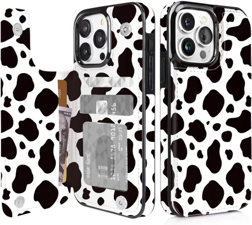 Miniatura 24 de Funda compatible con iPhone 14/15 con tarjetero y ranuras integradas de piel sintética con función atril y a prueba de golpes para iPhone 14/15