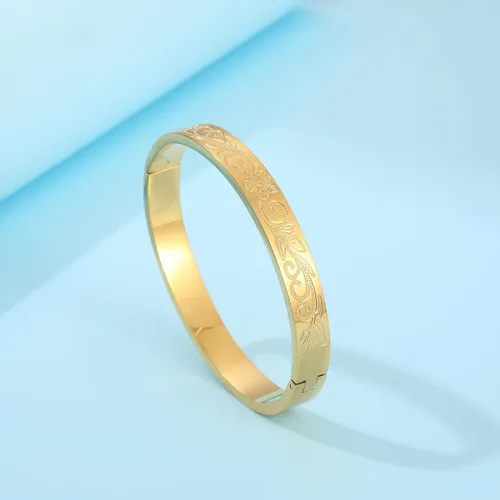 Miniatura 6 de Pulsera de acero inoxidable para mujer con flor de la vida grabada en oro, Acero inoxidable, No es una piedra preciosa