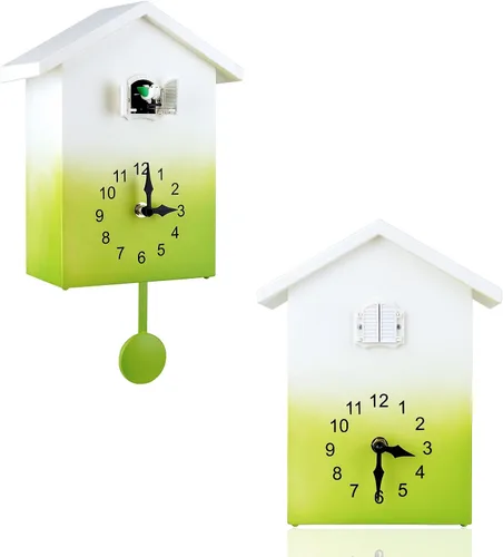 Miniatura 11 de KEYPOWER - Reloj de cuco, reloj de pared de cuco, sonidos de pájaros de cuco o llamada, péndulo de reloj con diseño, casa de pájaros, arte de pared
