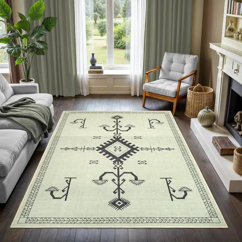 Miniatura 83 de GLN Rugs Bohemian Collection - Alfombra de felpilla lavable a máquina, bohemio vintage, antideslizante, alfombra de felpilla de pelo bajo, alfombra