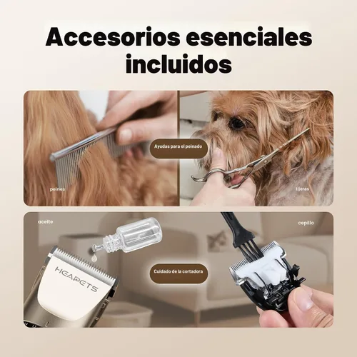 Miniatura 8 de HEAPETS - Cortapelos para perros, de bajo ruido, eléctrico, silencioso, peine ajustable, cortaúñas recargable inalámbrico para perros, gatos y Dorado