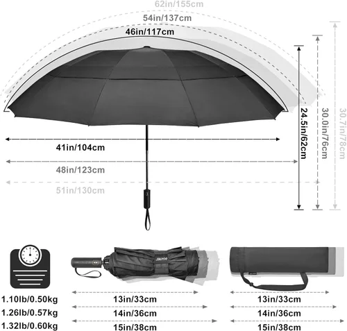 Miniatura 85 de G4Free Paraguas de golf grande de 42/46/54/62 pulgadas, paraguas compacto de viaje inverso, 10 varillas, resistente al viento para lluvia, doble