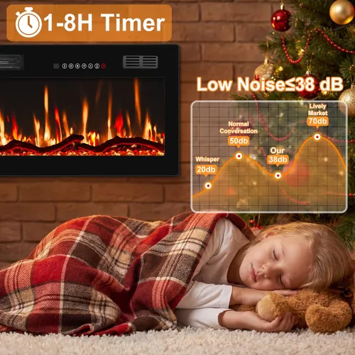 Miniatura 6 de Waleaf Chimenea eléctrica lineal delgada de 50 pulgadas con temporizador de 8 horas y diseño seguro de sobrecalentamiento, calentador eléctrico