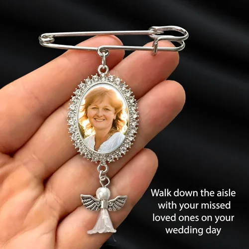 Miniatura 6 de Encanto de foto simple para ramo de boda, recuerdo conmemorativo con diamantes de imitación, pin de boutonniere, regalo conmemorativo para madre