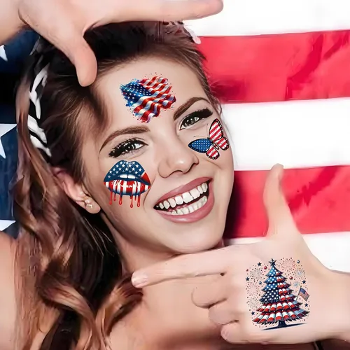 Miniatura 7 de 49 tatuajes patrióticos estadounidenses 4 de julio, Día de la Independencia, tatuajes temporales conmemorativos para veteranos, decoración del Día