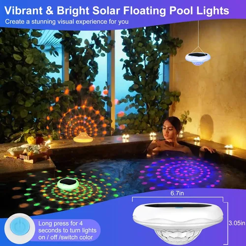 Miniatura 6 de TEPENAR Luces flotantes solares y recargables 2 en 1: luces de piscina de 6.7 "que flotan 6 modos dinámicos con control remoto IP68 impermeable
