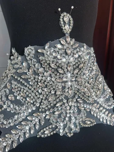 Miniatura 2 de Parches de costura de encaje con cuentas con piedras y cristales de diamantes de imitación cosidos, manualidades para disfraces de boda, decoración