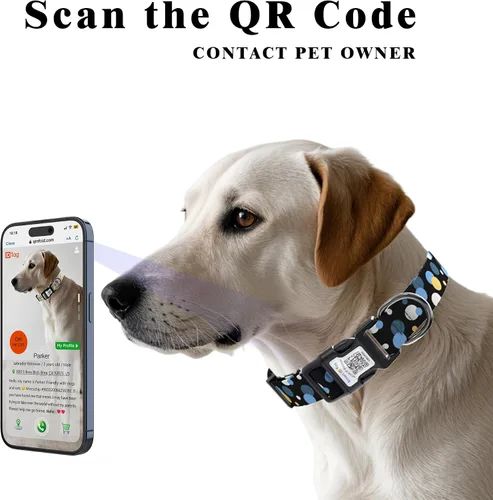 Miniatura 2 de Collares de perro para perros pequeños, collar de perro con etiqueta de nombre de código QR, material de poliéster suave, collar ajustable