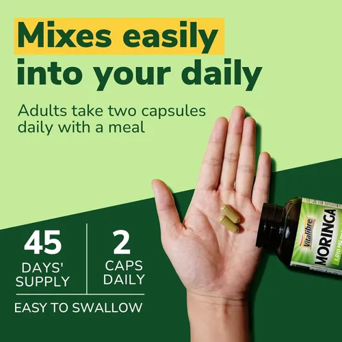 Miniatura 5 de Vitalibre Moringa 1,010 mg, potencia máxima, superalimento verde completo, rico en antioxidantes, sin gluten ni cafeína, sin OMG, energía, inmune