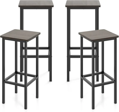 COSTWAY Juego de 4 taburetes de bar industriales, sillas cuadradas sin espalda de 26 pulgadas con marco de metal y reposapiés, taburetes de altura