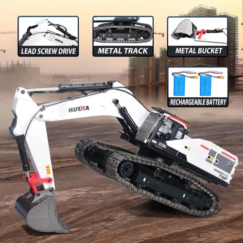 Miniatura 2 de HUINA 1594 Metal RC 1:14 Excavadora de 28 canales Vehículo de construcción Hobby Regalo al aire libre Control remoto Tractor Crawler luces