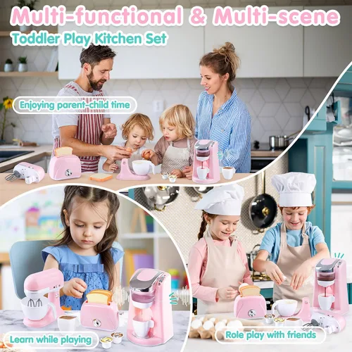 Miniatura 6 de Juguetes de electrodomésticos de cocina de PLAY - Juego de accesorios de cocina para niños, juguetes de juego de simulación con cafetera