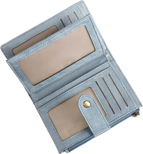 Miniatura 14 de FALAN MULE Cartera pequeña para mujer, de piel, plegable, compacta, pequeña, con bloqueo RFID, amarillo, antiguo (Antique Yellow), Cartera Rfid