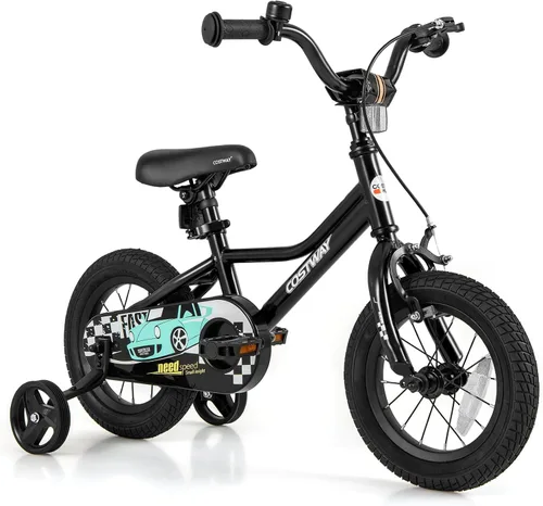 Miniatura 13 de COSTWAY Bicicleta para niños de 12/14/16/18 pulgadas, bicicleta de entrenamiento para niños y niñas con ruedas de entrenamiento extraíbles, Azul