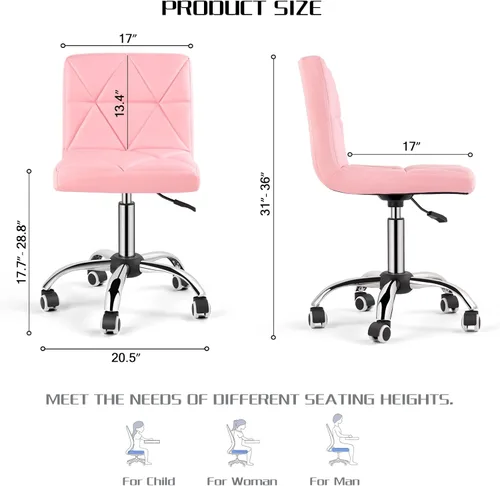 Miniatura 3 de COSVALVE Juego de 2 sillas de escritorio sin brazos, silla giratoria de oficina con respaldo bajo, silla de trabajo ajustable con ruedas giratorias