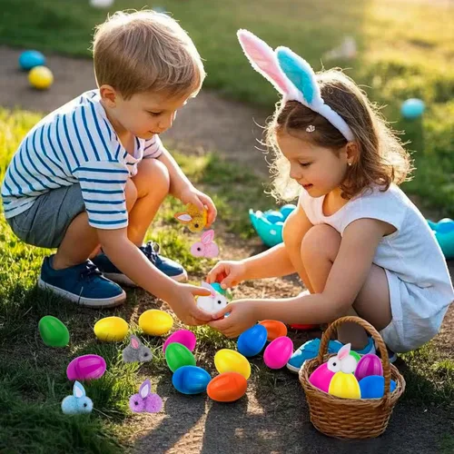 Miniatura 5 de Paquete de 36 rellenos de huevos de Pascua con peluche de conejo de Pascua, huevos de Pascua con juguetes en el interior, mini animales de peluche