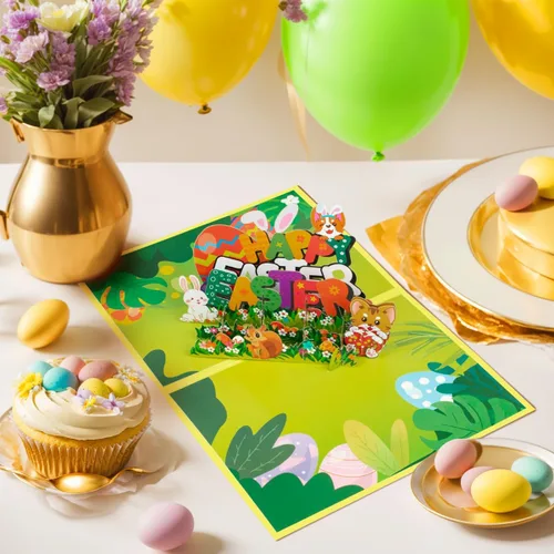 Miniatura 4 de Tarjetas emergentes de Pascua de Animal Garden, tarjeta de feliz Pascua, tarjeta de conejo de Pascua, tarjeta de felicitación de Pascua, tarjetas