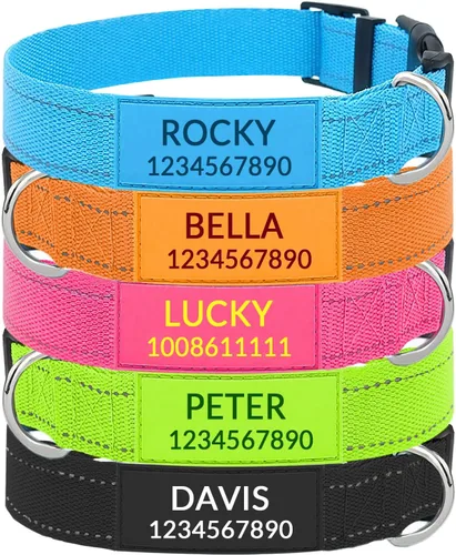 Collares de perro personalizados con nombre de mascota/número de teléfono, collar de nailon reflectante personalizado, tamaños ajustables para