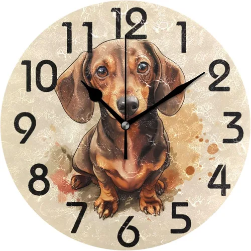 Miniatura 25 de Reloj de pared redondo retro de otoño con dos gnomos y calabaza de 10 pulgadas, funciona con pilas, reloj de escritorio analógico silencioso sin