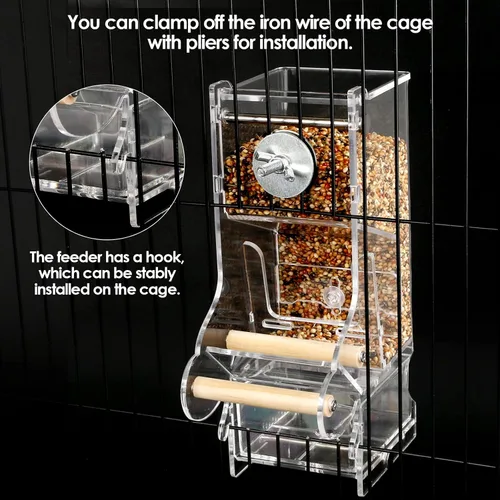 Miniatura 3 de Comedero para pájaros sin ensuciar, acrílico transparente, reduce los residuos, apto para pájaros pequeños (2 unidades)