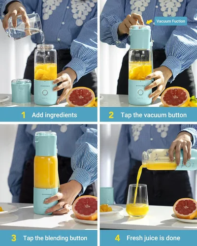 Miniatura 3 de EASEHOLD Licuadora personal portátil para licuados de frutas, mini licuadora rápida de jugo fresco sobre la marcha con 6 cuchillas, recargable, sin