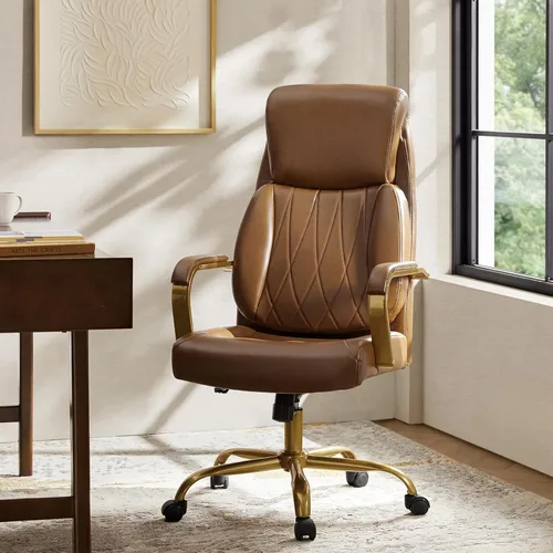 Miniatura 11 de HULALA HOME Silla de oficina ejecutiva con soporte lumbar ajustable, silla de oficina ergonómica de cuero con reposabrazos acolchados, inclinación