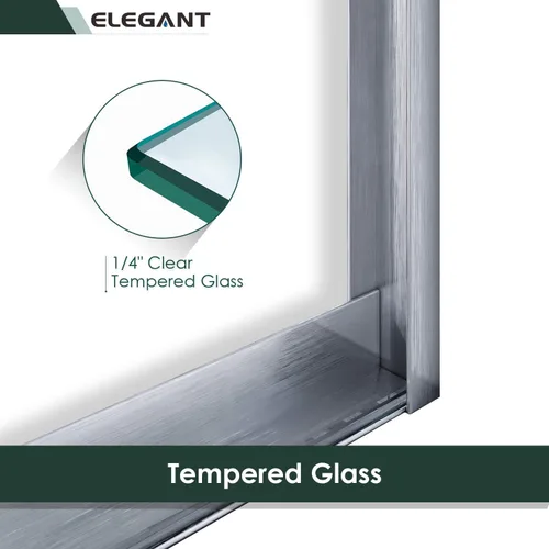 Miniatura 7 de ELEGANT 58.5-60 pulgadas de ancho x 57 3/8 pulgadas de alto, puertas corredizas de vidrio para bañera, puerta de ducha semi-sin marco con vidrio