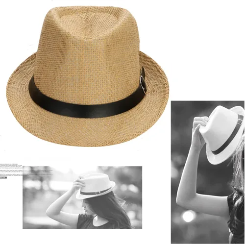 Miniatura 5 de Sombrero de vaquero de paja para hombres y mujeres, sombrero de sol de ala ancha, sombrero de vaquera Panamá con correa para la barbilla, sombrero