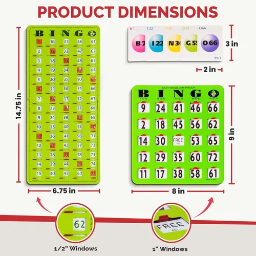 Miniatura 5 de MR CHIPS Juego completo de bingo con tarjetas obturadoras a prueba de atascos, edición verde de fácil lectura, 25 tarjetas de bingo reutilizables