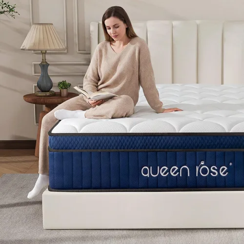 Miniatura 10 de QUEEN ROSE Colchón tamaño individual de 12 pulgadas en una caja, colchón de espuma viscoelástica de gel para niños, cama híbrida con resortes