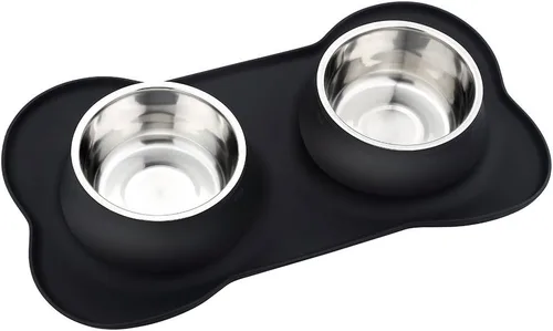 Miniatura 10 de Tazones de acero inoxidable para perros con alfombrilla de silicona antideslizante antiderrames, 24 onzas, 48 onzas, juego de cuencos de comida