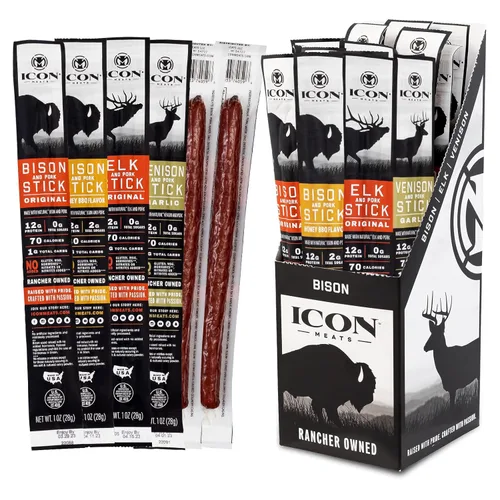 Miniatura 19 de ICON Meats Palitos de carne de bisonte y cerdo, barbacoa con miel, paquete de 24 bocadillos ricos en proteínas, bajo en azúcar, palitos de carne
