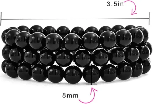 Miniatura 20 de Bling Jewelry Juego de 3 pulseras elásticas unisex apilables con cuentas redondas de 0.315 pulgadas para mujeres, adolescentes y hombres, multihebra