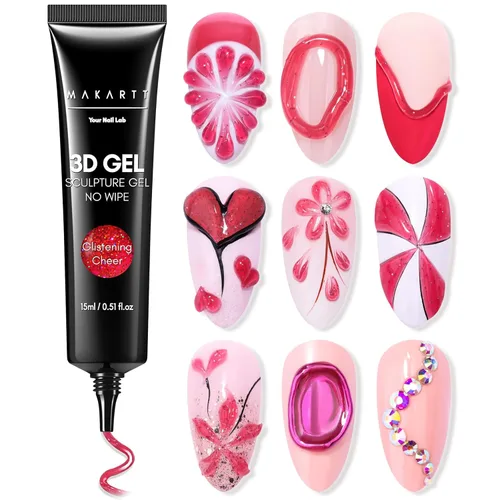 Miniatura 16 de Makartt Arte de uñas en gel 3D, pegamento de gel para esculpir para dibujar, moldear, escultura, gemas y decoración, esmalte de gel transparente que