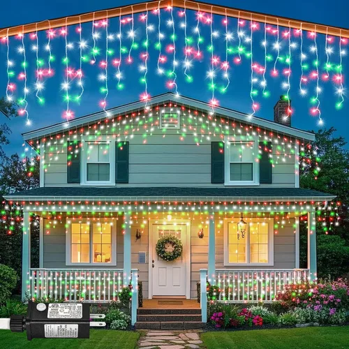 Miniatura 15 de Luces de carámbano, luces de Navidad de 33 pies con 400 LED, 75 caídas, 8 modos, enchufable e impermeable, para festividades, boda, fiesta, hogar