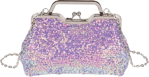 Mini bolso de noche con lentejuelas con purpurina para mujer, bolso de mano de metal con asa superior, correa de cadena, bolso cruzado