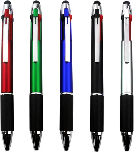 MiSiBao Bolígrafo de 4 colores multicolor en un punto medio (0.039 pulgadas), lápiz capacitivo para pantalla táctil, 5 unidades
