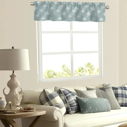 Miniatura 7 de Cortinas de cenefa para ventanas, patrón marroquí en acuarela, cenefa semitransparente, con formas geométricas abstractas, bolsillo para cortinero