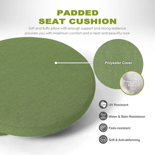 Miniatura 8 de NUU GARDEN Juego de 3 piezas de aluminio fundido para patio, mesa y sillas para exteriores, juego de 2 con agujero para sombrilla y cojines verdes