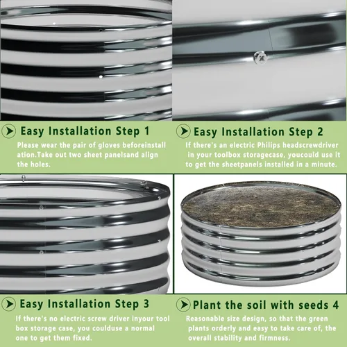 Miniatura 5 de DIIYIV 3PCS 3x3x1FT Kit de Cama de Jardín Elevada Galvanizada, Cajas para Vegetales - Caja de Flores Redonda de Metal, Camas de Plantación Grandes