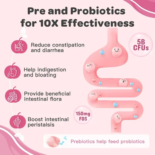 Miniatura 4 de Probióticos para niños, gomitas probióticas multivitamínicas para niños con 5 mil millones de UFC para salud digestiva y apoyo inmunológico