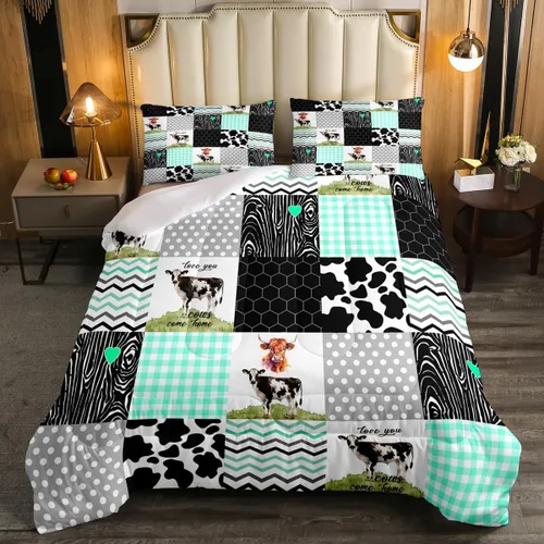 Miniatura 21 de Erosebridal - Juego de funda de edredón con flores de vaca de las Highlands, tamaño Queen, diseño de toro, juego de ropa de cama de ganado vacuno