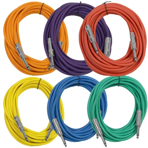 Miniatura 30 de Seismic Audio Cables de guitarra para altavoces, cables de guitarra TS de ¼ pulgadas, 3 pies, multicolor, paquete de 6 Color múltiple